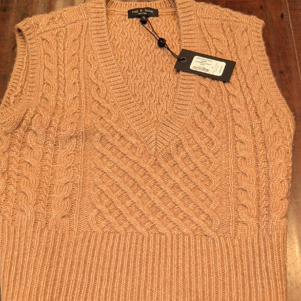 rag & bone Cable Knit V-Neck Sweater Vest - Brown